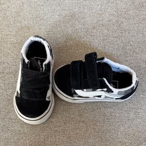 Vans Kids Black and White Velcro Sneakers